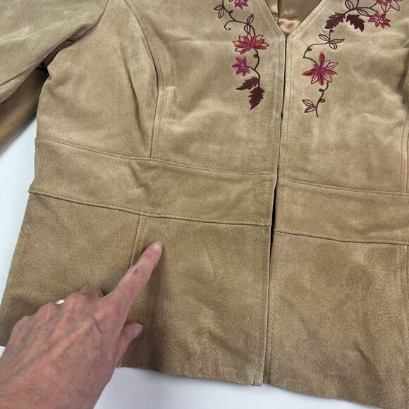 Vintage Floral Embroidered Suede Leather Jacket 14P Boho Festival Western Y2K - Picture 6 of 15